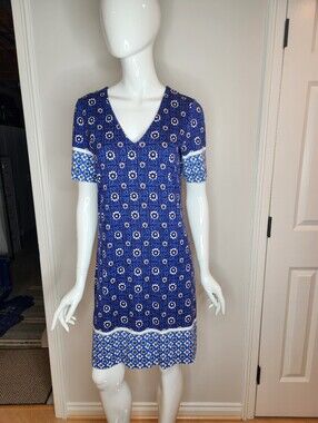 Draper James Women's Blue Floral V-Neck Short Sleeve Dress